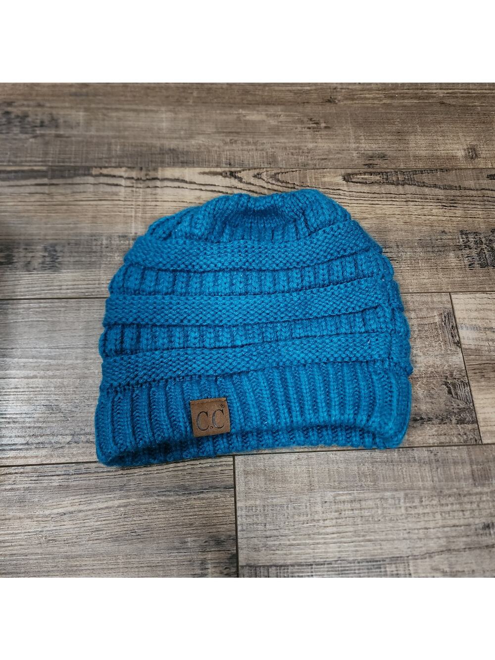 CC beanie blue pony tail beanie toboggin 2516